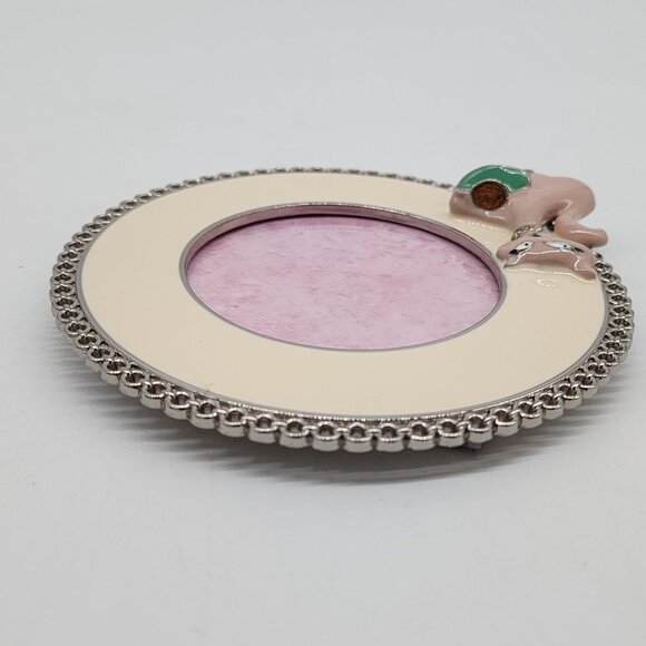 Cat Themed Round Photo Frame With Rhinestone Accents & Cream Enamel Finish - Picture 5 of 8